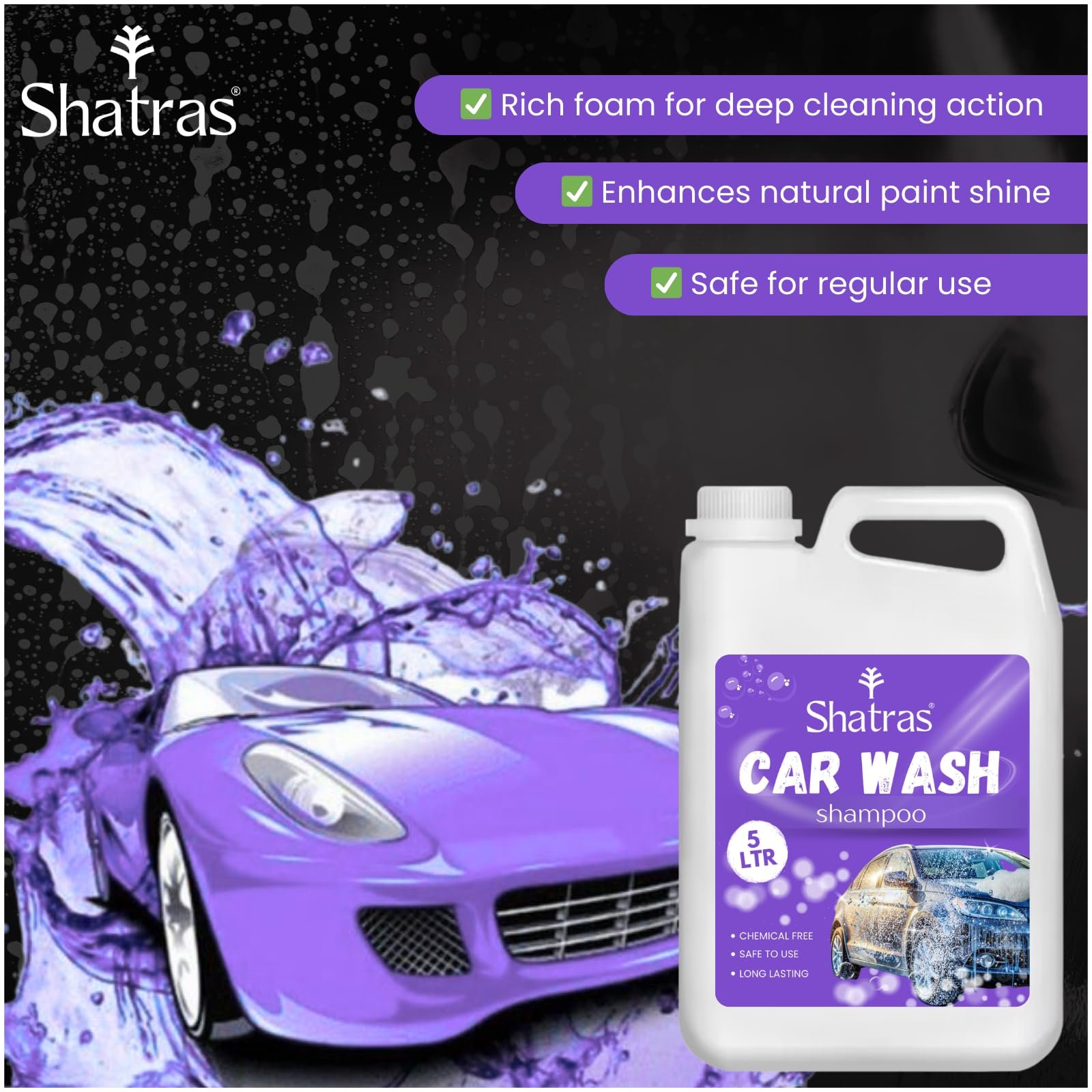 Shatras Car Wash Shampoo – High-Foaming Car Cleaning Liquid | pH-Neutral Formula | Scratch-Free Wash | Deep Cleaning & Extra Shine | Suitable for All Vehicles – 5 L (Purple) - Image 6