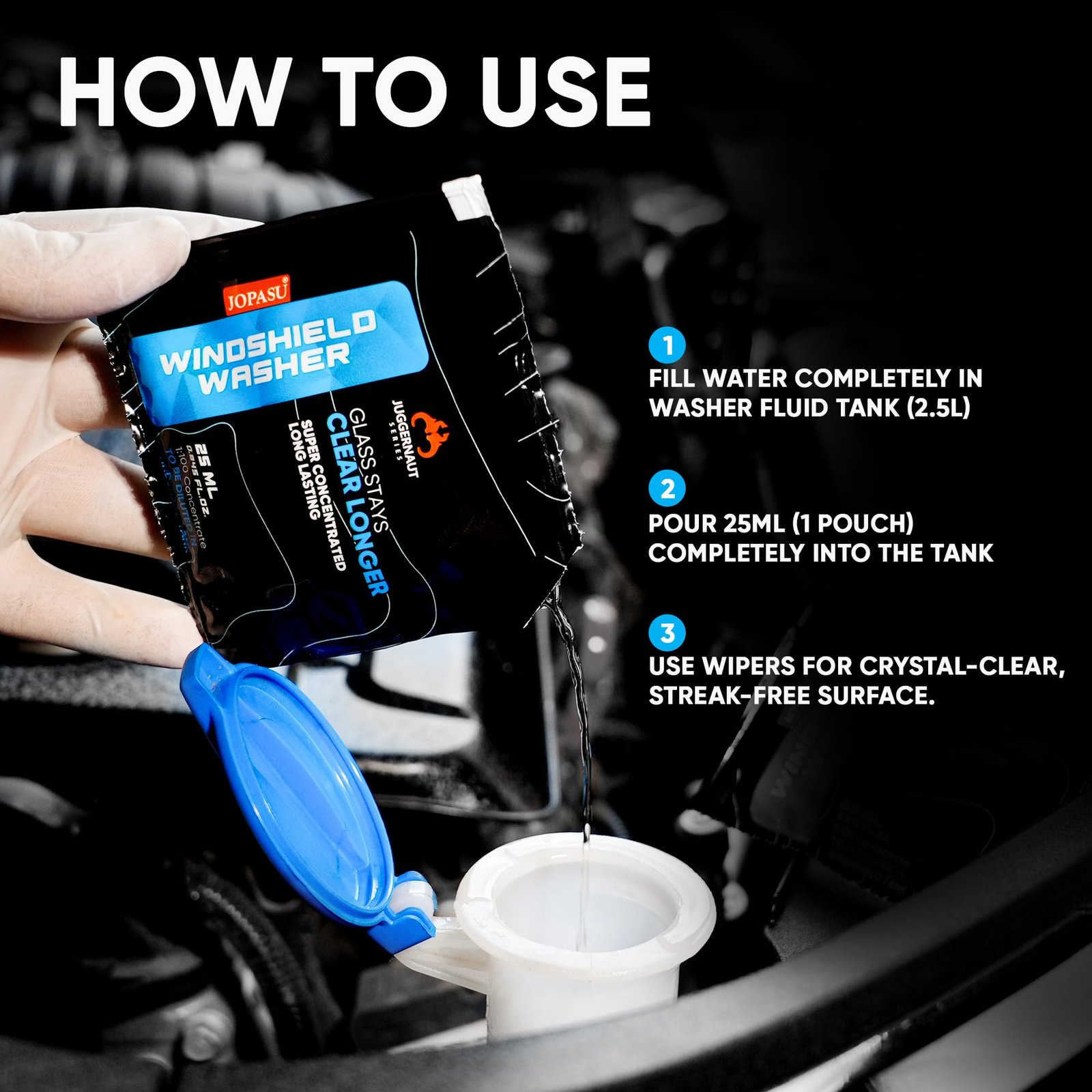 JOPASU Windshield Washer Fluid – Car Windshield Cleaner Liquid Pouch, 25ml X 10 | Super Concentrated Formula | Crystal Clear, Spot-Free & Streak-Free Cleaning - Image 5