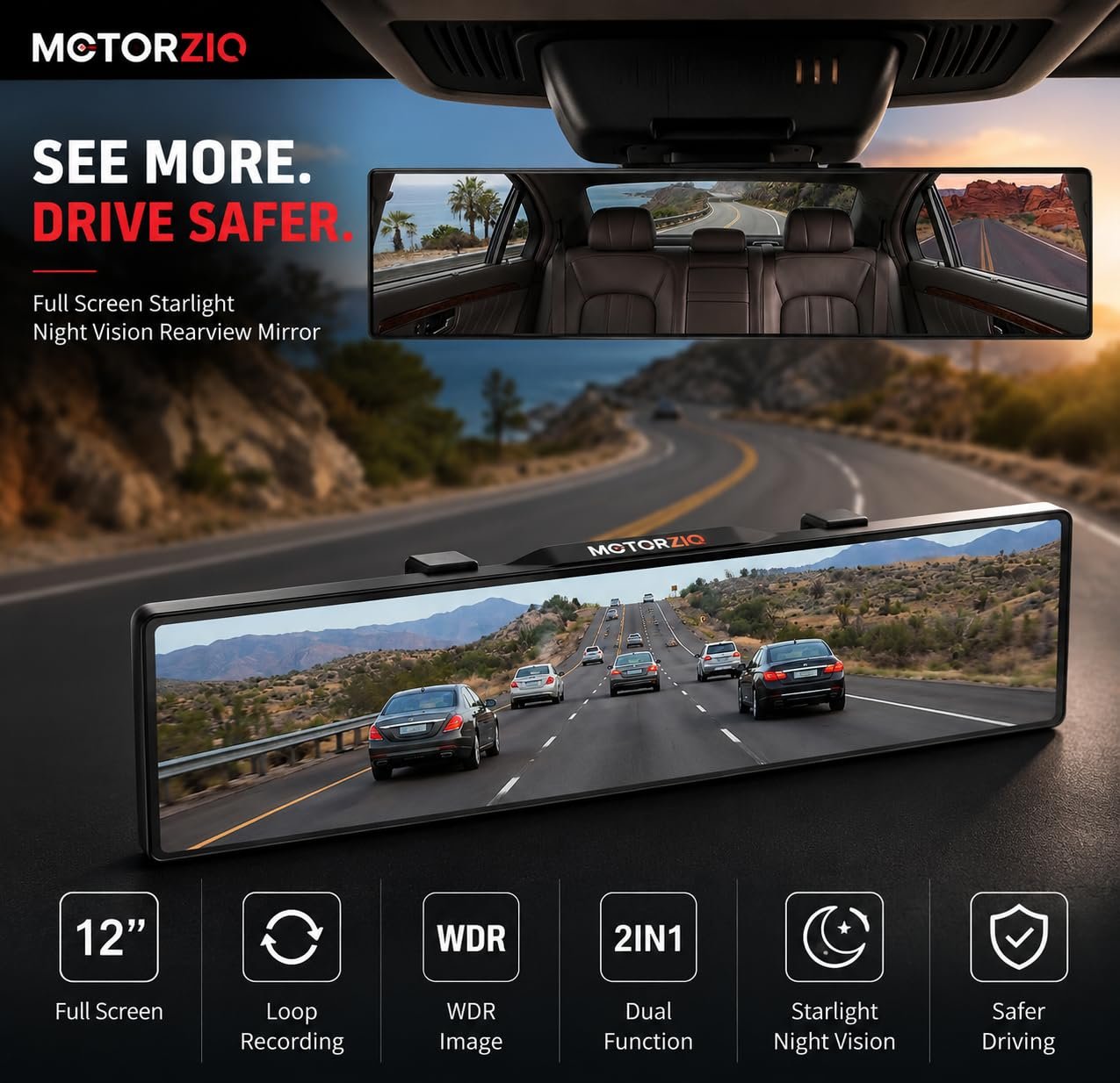 Car Panoramic Rear View Mirror | Wide Angle Blind Spot Mirror for Car | Interior Rearview Mirror Clip-On | Anti-Glare Large Vision Safety Mirror for Cars, SUVs & Trucks - Image 7