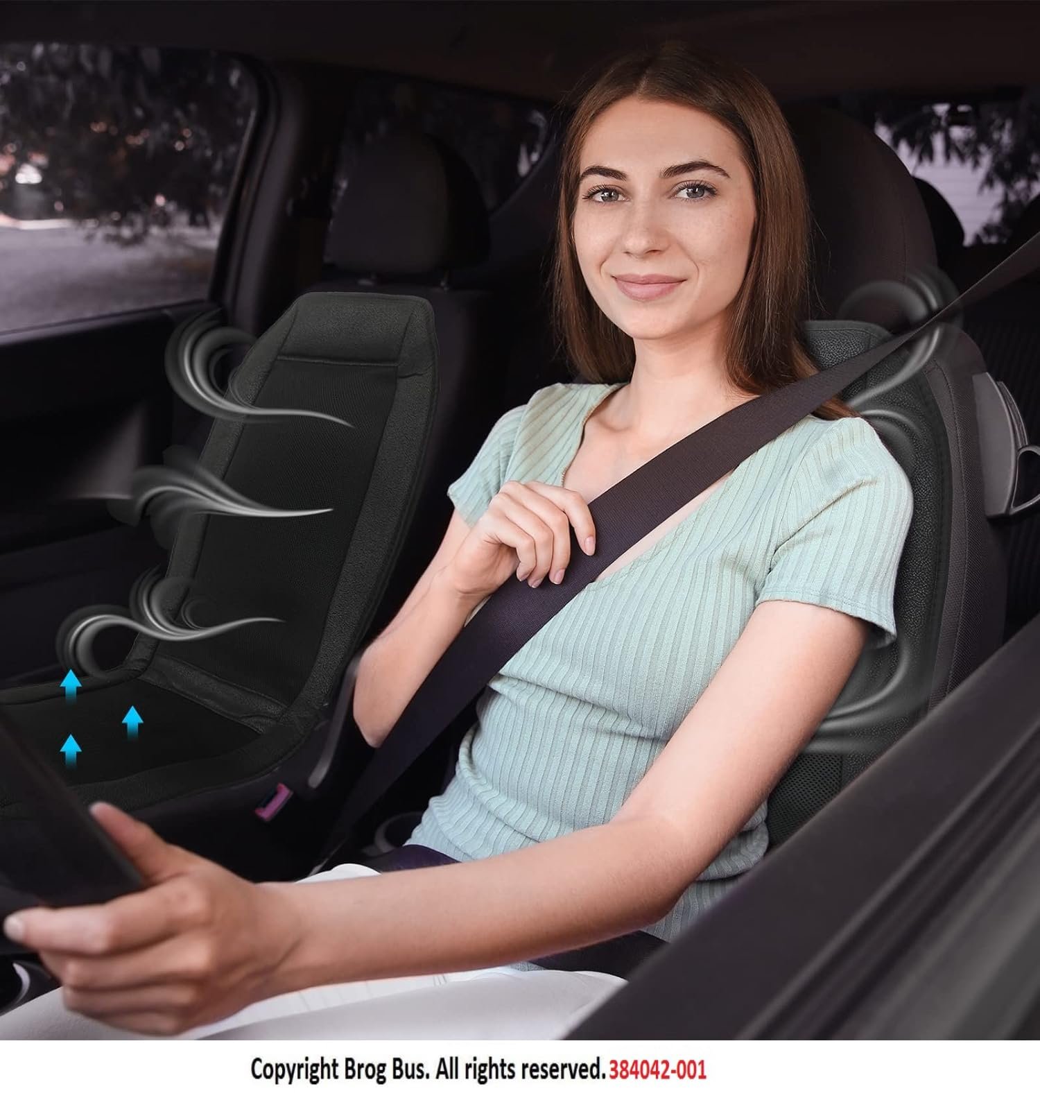 BROGBUS Car Cooling Seat Cushion Cover Ventilated Seat Cover with Inbuilt Fans with Speed Control Cooling Seat for Driver Seat (Supports 12V to 24V, Black) | Polyester