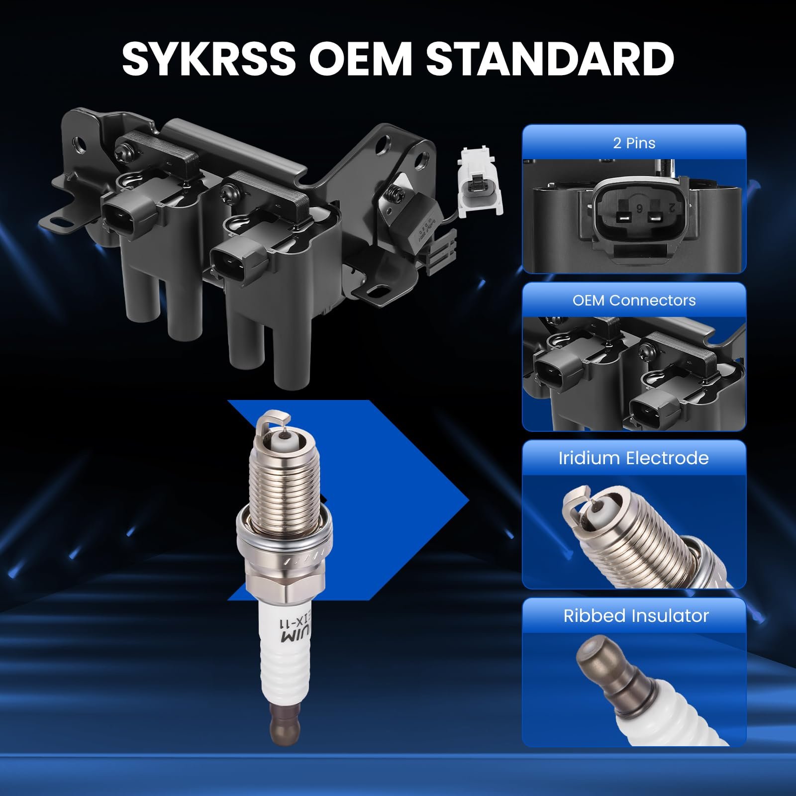 SYKRSS UF424 Ignition Coils & 7090 Spark Plugs Compatible with Hyundai Accent 2001-2005, 1.6L l4 - Replaces 27301-26600 - Image 2