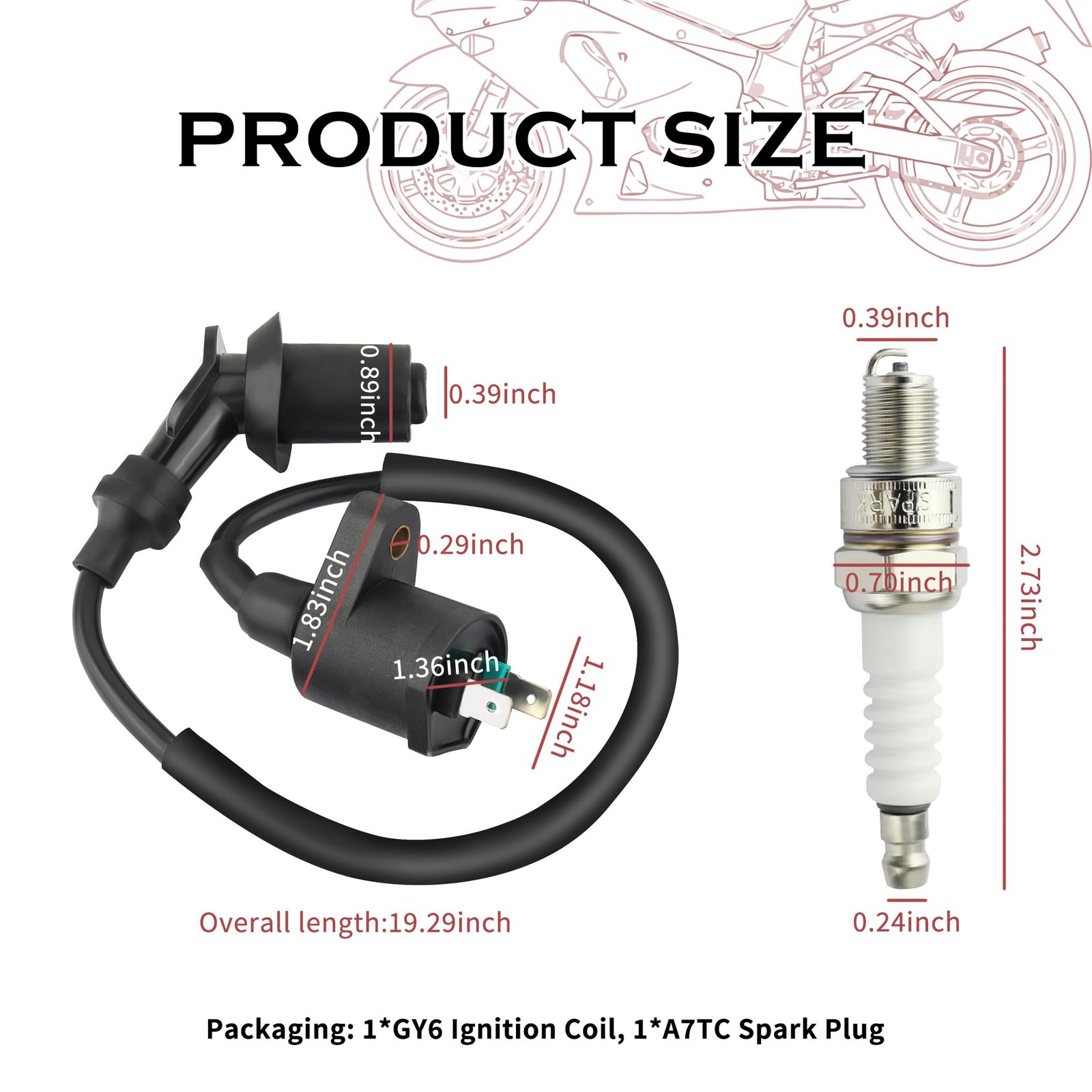 GY6 Ignition Coil+A7TC Spark Plug,High-Performance Racing Ignition Coils and Spark Plug Set for 50cc-150cc Engine,Universal Car Parts Replacement for Motorcycle ATV Kart Dirt Bike - Image 2