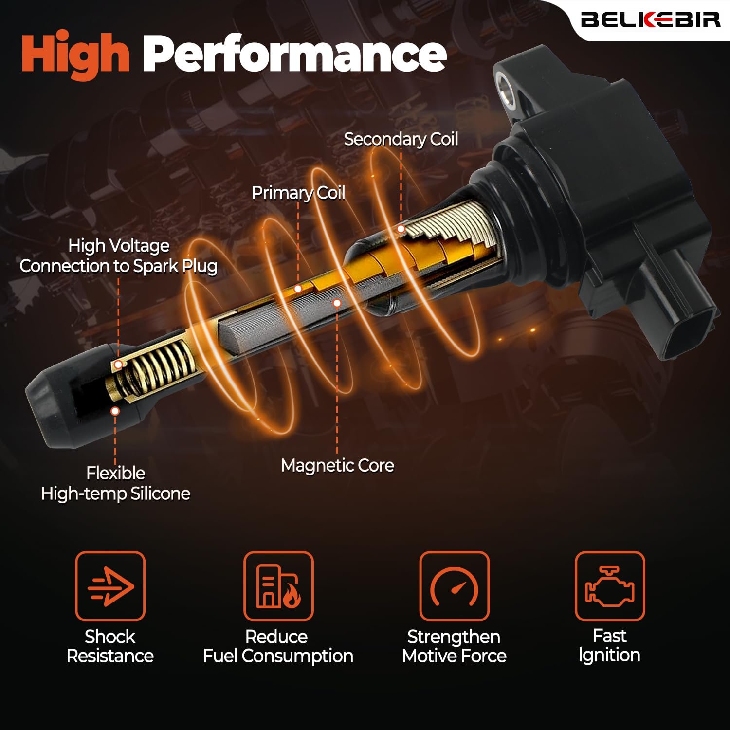 Set of 4 Ignition Coil Pack & Iridium Spark Plugs Compatible with 2005-2019 Nissan Altima Cube Rogue Sentra NP300 Versa NV200 Infiniti FX50 M56 Q70 QX60 QX70 1.6L 1.8L 2.0L 2.5L L4 Replace UF549 C1696 - Image 4