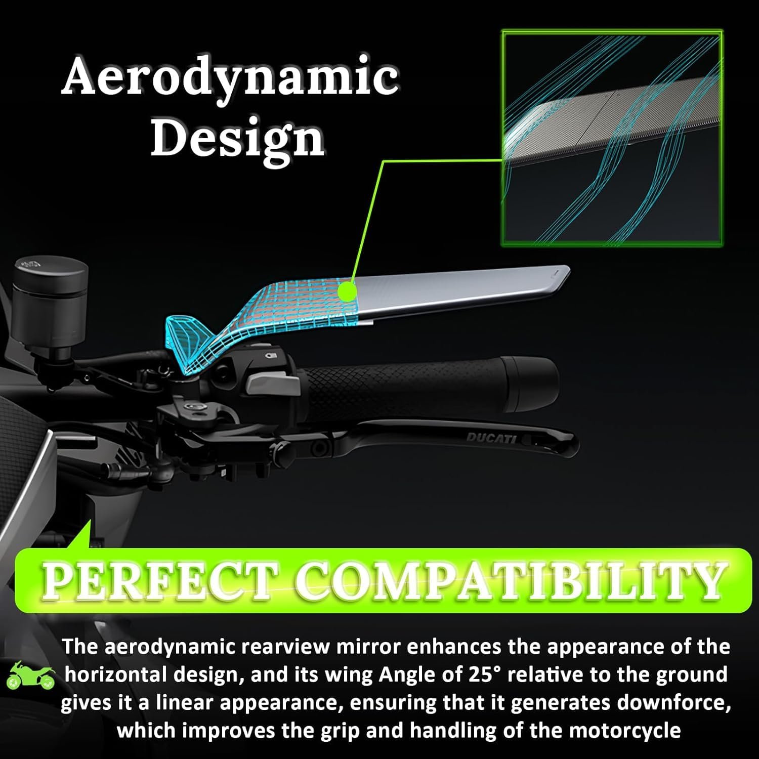 Eliane Universal Motorcycle Bike Mirrors Set Adjustable Rotating Rear View Mirror Stealth Wind Wing Side For All Bikes (York nut Fitting 8mm, 10mm) - Image 4