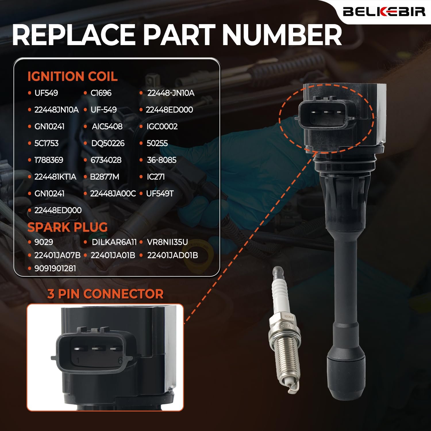 Set of 4 Ignition Coil Pack & Iridium Spark Plugs Compatible with 2005-2019 Nissan Altima Cube Rogue Sentra NP300 Versa NV200 Infiniti FX50 M56 Q70 QX60 QX70 1.6L 1.8L 2.0L 2.5L L4 Replace UF549 C1696 - Image 3
