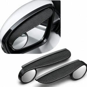 2PCS Car Blind Spot Mirror, Adjustable Wide Angle Side Mirror with Rain Visor Guard, Carbon Fiber Rear View Blind Spot Mirror Reflective Protection Shield, Car Accessories
