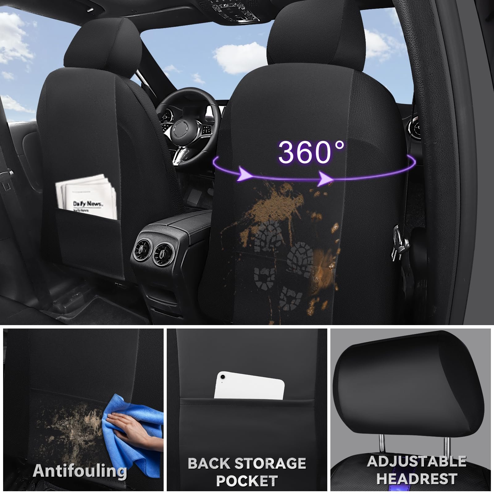 CAR PASS Nappa Leather Car Seat Covers, Water Resistant 3D Foam Faux Leather Seat Covers, Lumbar Support Automotive Seat Covers 2 Front Seats, Comfort & Universal Fit for Cars SUV Truck, Black Purple - Image 2