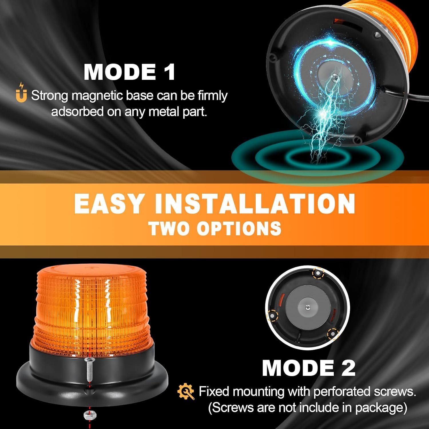 AutoBizarre 12V/24V Revolving Amber Yellow Orange Emergency Clearance Warning Strobe LED Beacon Lights with Magnetic Base & Cigarette Lighter Cord For All Cars, Trucks, Vans, SUVs, etc. - Image 4