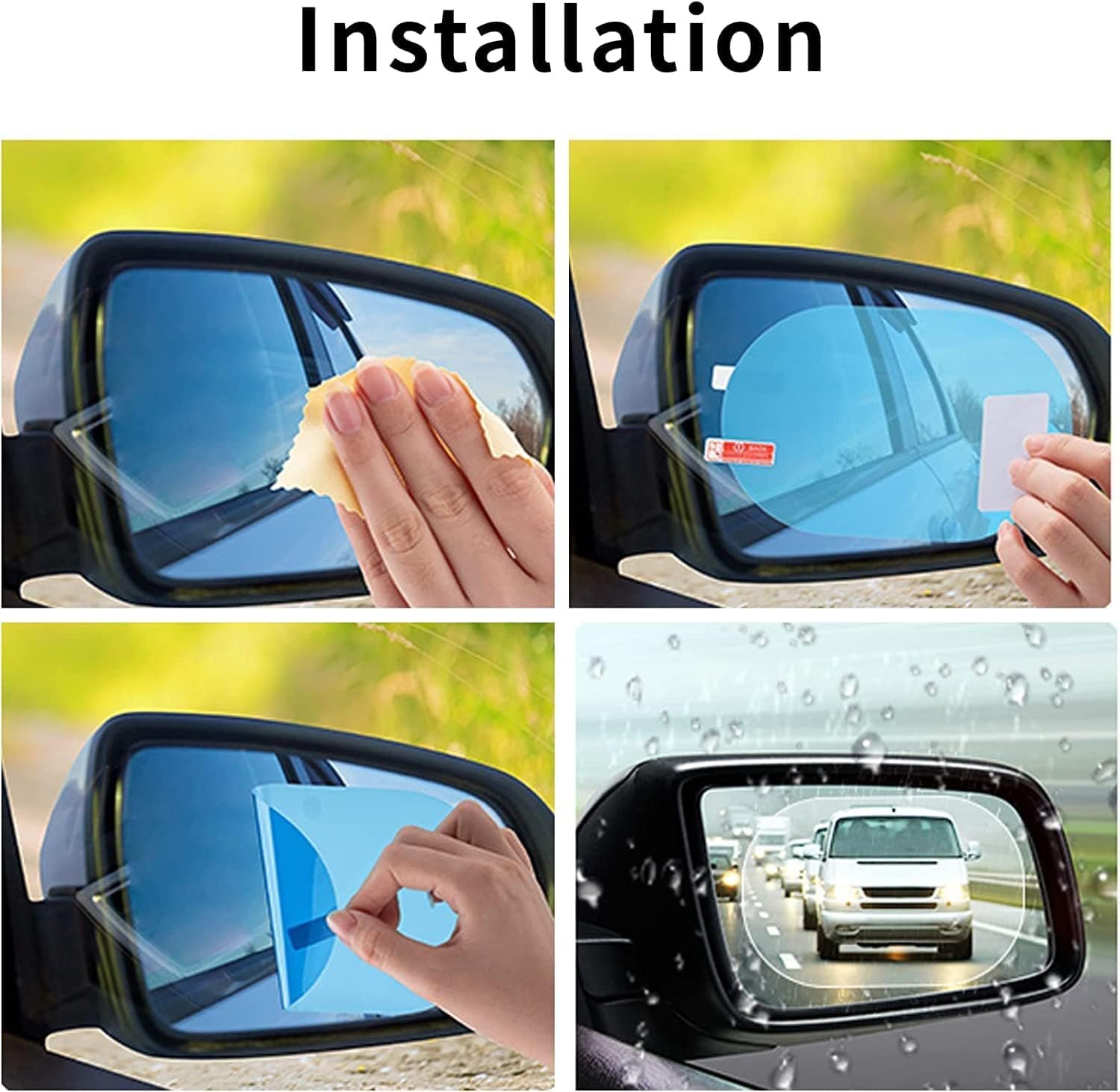 Car Rear View Mirror Rain Proof Film, Anti Water Mist Anti Glare Mirror Protector, Anti Scratch Waterproof Protective Sticker for Side Mirror, Clear Driving Safety Film for Cars, Bikes (Pack of 2) - Image 3