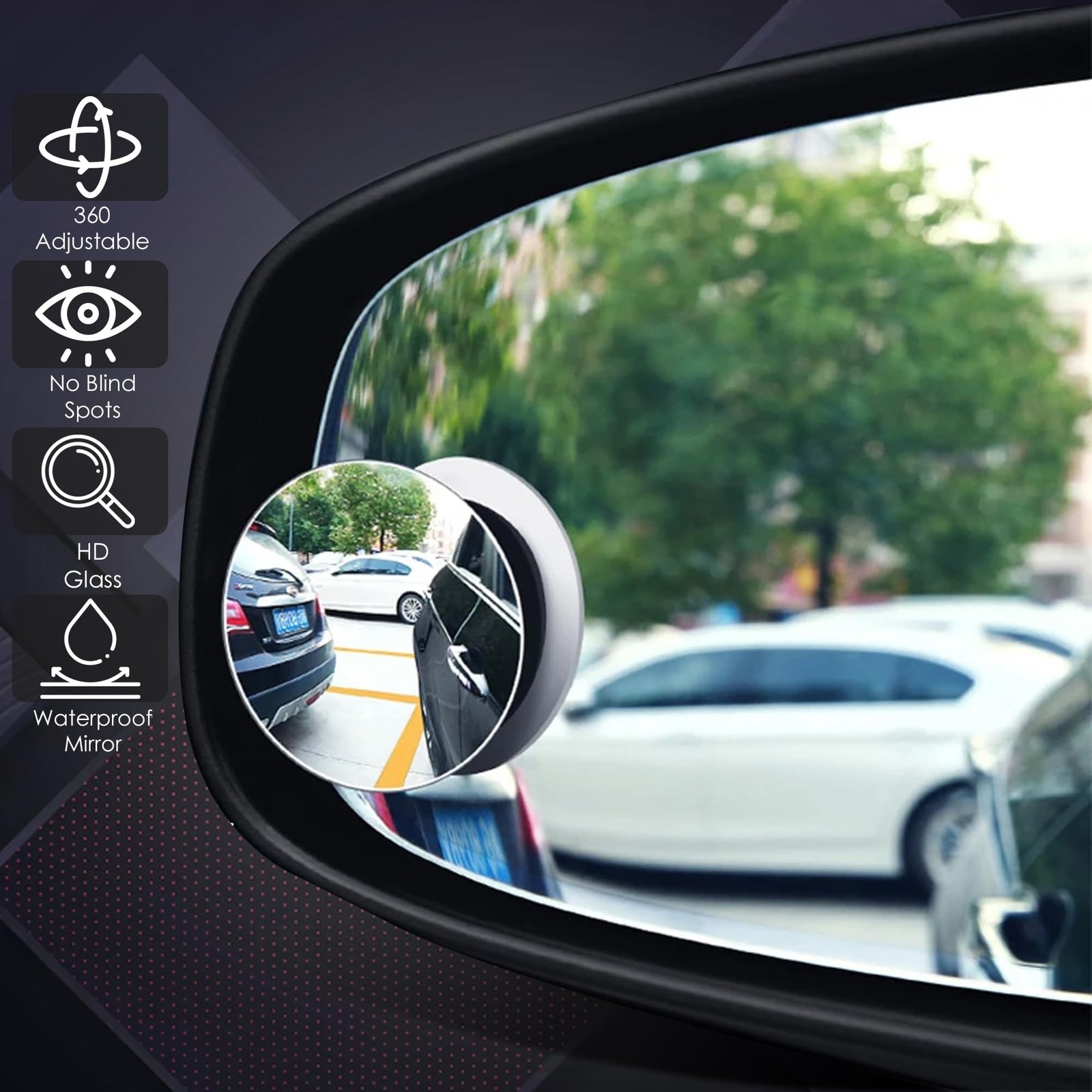 OTO2EYE Car Glass Mirror Blind Spot, 360° Mirror, Rear View Convex Mirror, Parking Mirror For Car Mirror Accessories Frameless Suitable All Cars and Bikes (Round 2-Pcs) - Image 4