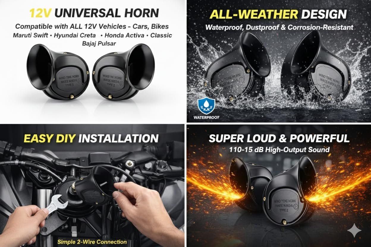 High Power Wind Tone Horn Set, 12V Universal Snail Horn with Relay, Super Loud 110-115 dB, Waterproof, for Cars and Bikes - Image 3