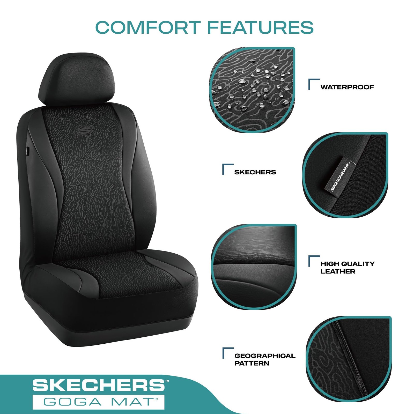 Skechers Car Seat Covers,Leather Seat Covers with GOGA Mat Technology,Waterproof Car Seat Covers Full Sets,Airbag Compatible,Comfort Universal Fit for Most Cars,Vans,Trucks,SUVs,Black - Image 4