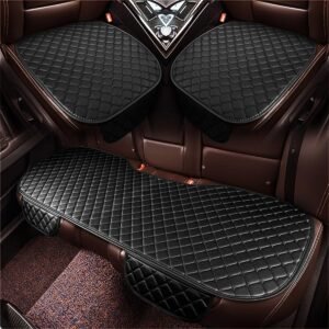 STHIRA® 3Pcs Black PU Leather Car Seat Covers With Anti-Slip Silicone Dot & Storage Pouch, Ultimate Comfort Seat Cover for Car Durability & Protection For Front & Rear Seats, Scratch & Spill Resistant