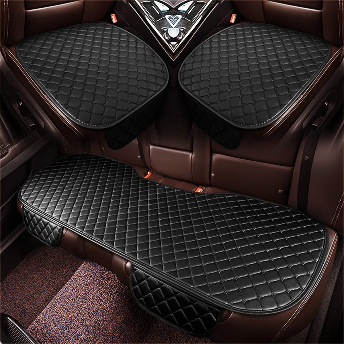 STHIRA® 3Pcs Black PU Leather Car Seat Covers With Anti-Slip Silicone Dot & Storage Pouch, Ultimate Comfort Seat Cover for Car Durability & Protection For Front & Rear Seats, Scratch & Spill Resistant