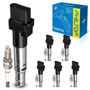 Set of 6 Ignition Coil Pack and Iridium Spark Plugs Fits for 2004-2009 TT Quattro 3.2L,2006-2009 A3 Quattro 3.2L,2004-2006 Cayenne/Touareg 3.2L,2004,2008 R32,2007-2008 Eos 3.2L