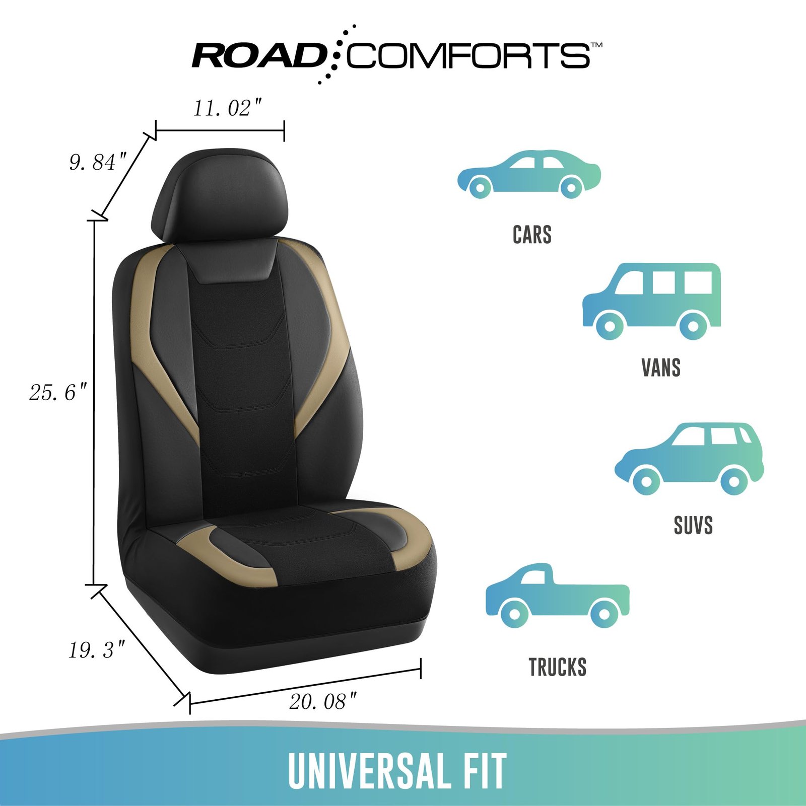 Road Comforts Car Seat Cover, Front Leather Car Seat Cover, Automotive Interior Cover, Universal Fit for Most Cars, SUVs and Trucks and Vans Airbag Compatible (Beige) - Image 5