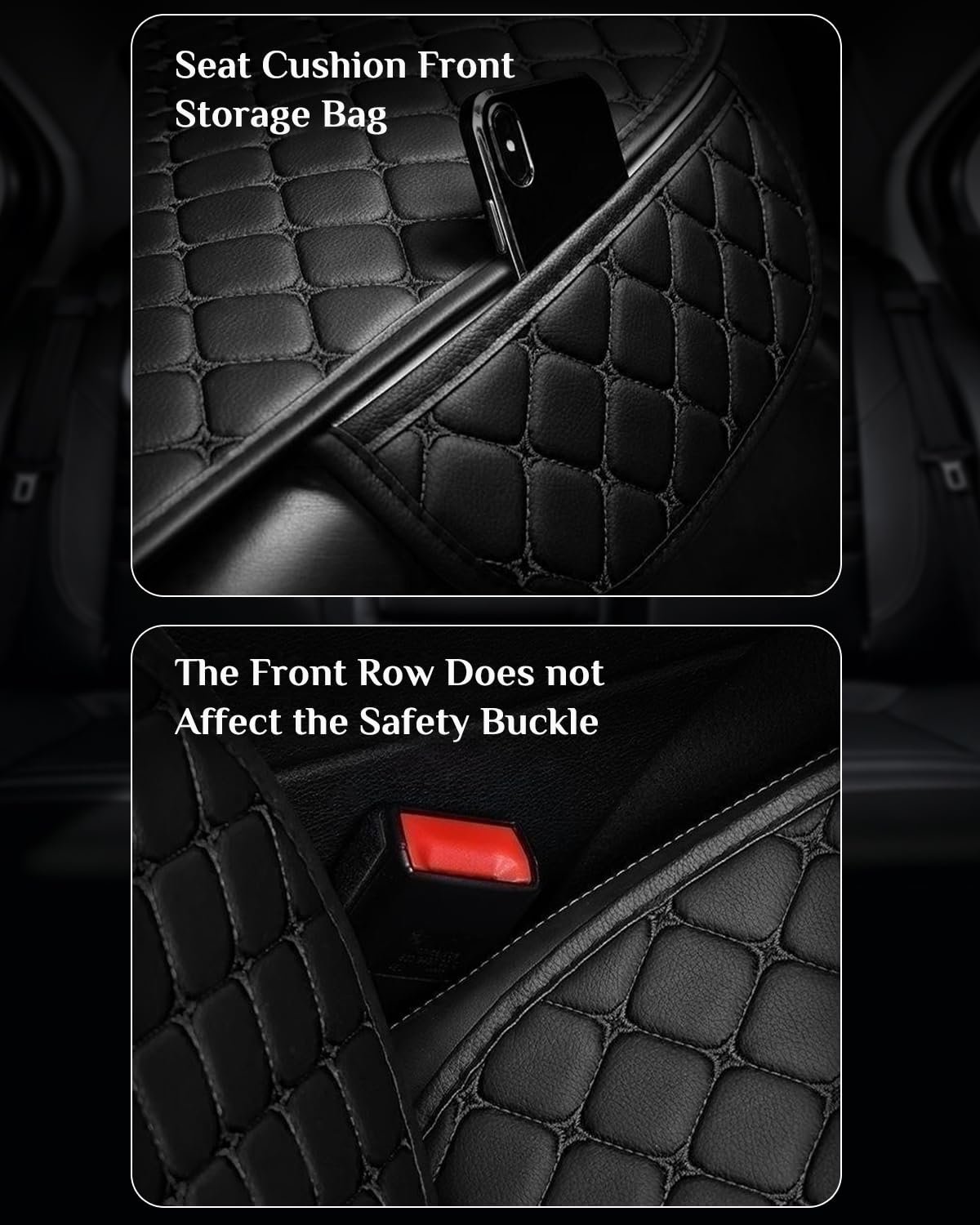 STHIRA® 3Pcs Black PU Leather Car Seat Covers With Anti-Slip Silicone Dot & Storage Pouch, Ultimate Comfort Seat Cover for Car Durability & Protection For Front & Rear Seats, Scratch & Spill Resistant - Image 6