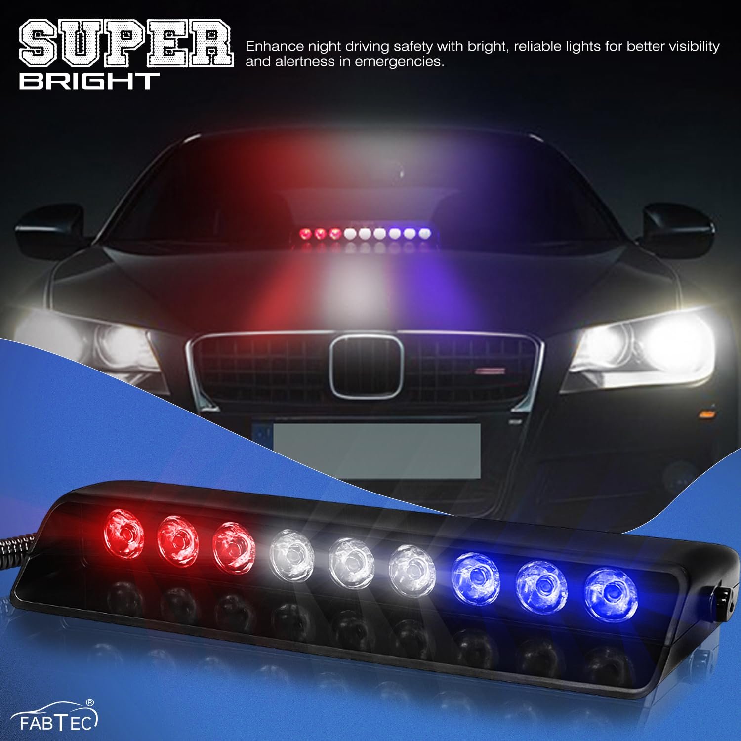 FABTEC Car Police Light 9 Led Red & Blue and White Strobe Flashing Warning Emergency Led Lights for All Cars - Image 5