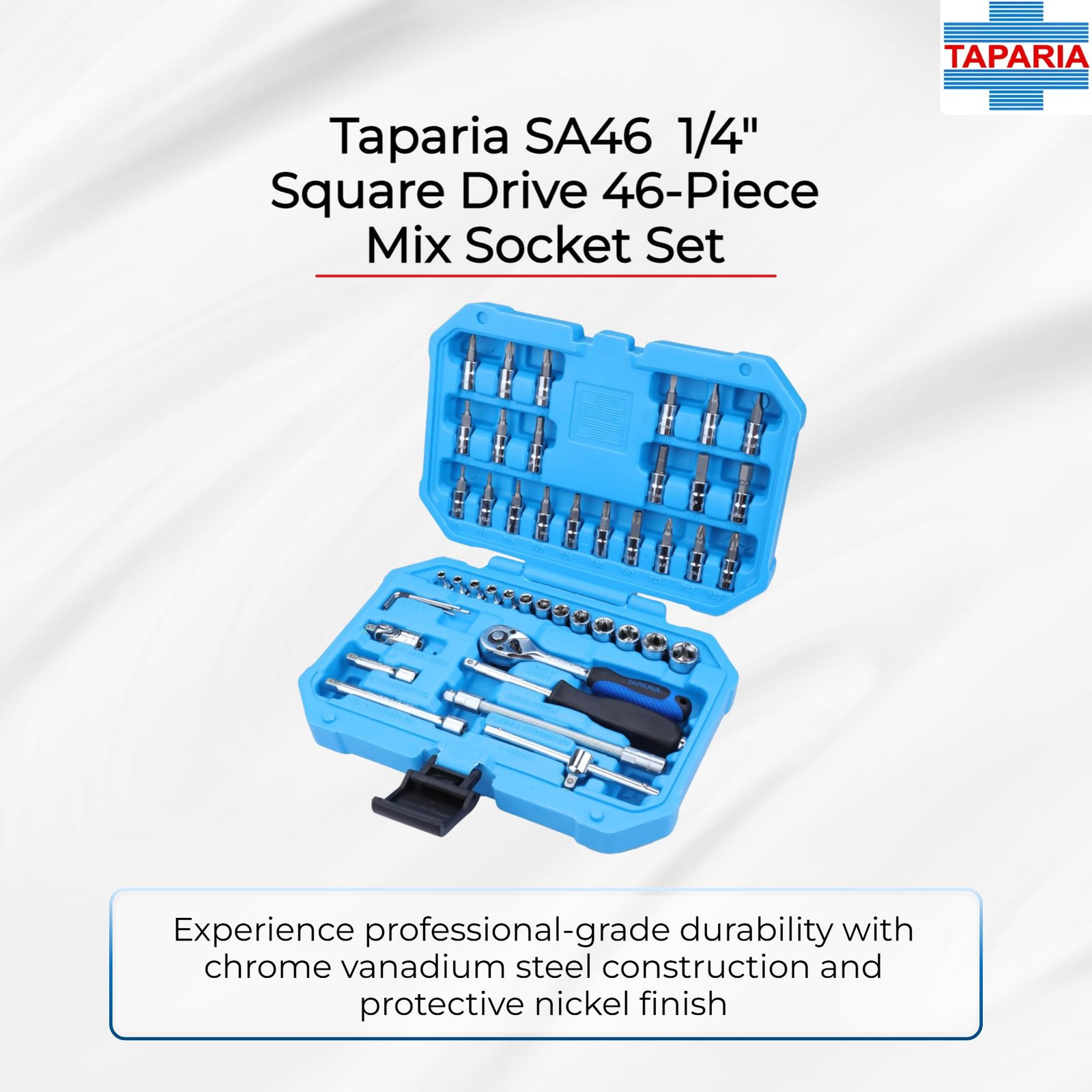 Taparia SA46 Socket Set, 1/4 Inch Drive, 46 Pieces | Chrome Vanadium Steel Sockets & Bits | Professional Mechanic & Home Tool Kit. Suited for Professionals, Workshops, Industries and DIY. - Image 2