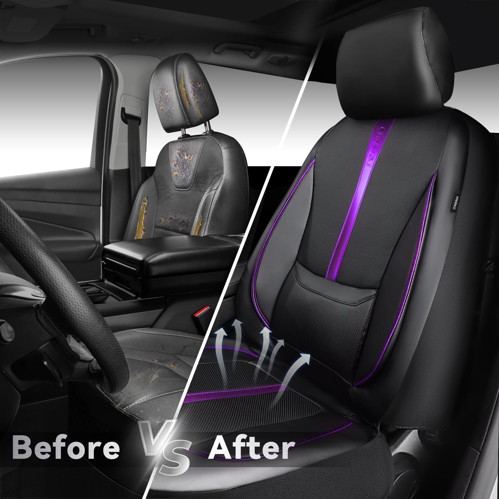 CAR PASS Nappa Leather Car Seat Covers, Water Resistant 3D Foam Faux Leather Seat Covers, Lumbar Support Automotive Seat Covers 2 Front Seats, Comfort & Universal Fit for Cars SUV Truck, Black Purple - Image 6
