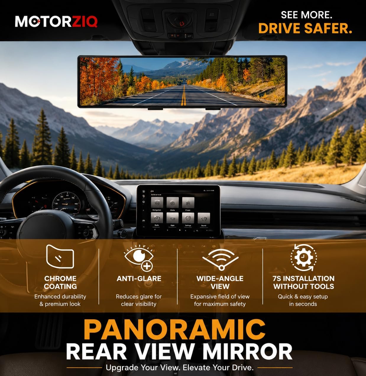 Car Panoramic Rear View Mirror | Wide Angle Blind Spot Mirror for Car | Interior Rearview Mirror Clip-On | Anti-Glare Large Vision Safety Mirror for Cars, SUVs & Trucks - Image 3