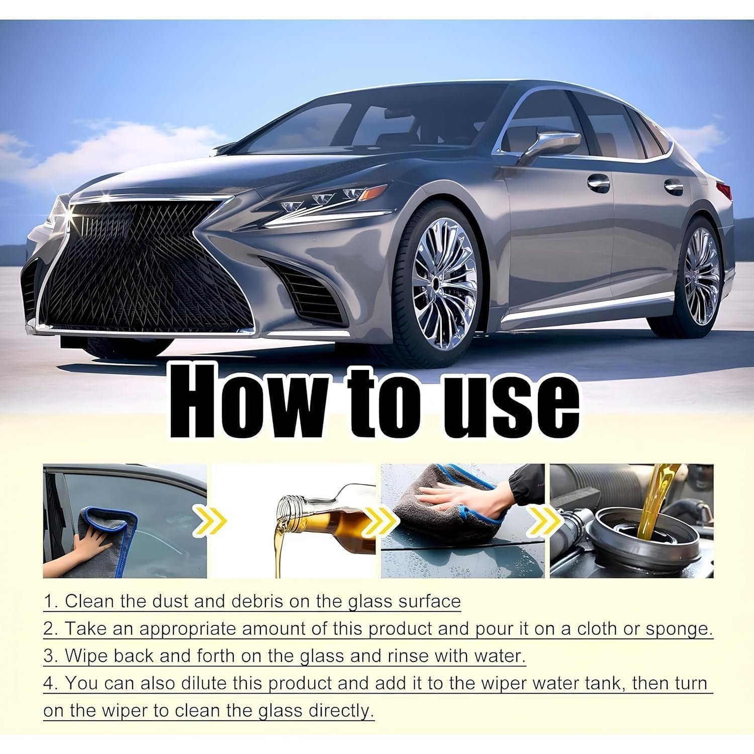 Car Windshield Cleaner and Oil Remover – Anti-Glare, Quick-Dry,Scratch-Resistant,Smudge-Free Glass Cleaner with UV Protection,Water-Repellent,Dust-Resistant Formula for Auto Glass|Mirrors|Windows (1) - Image 3
