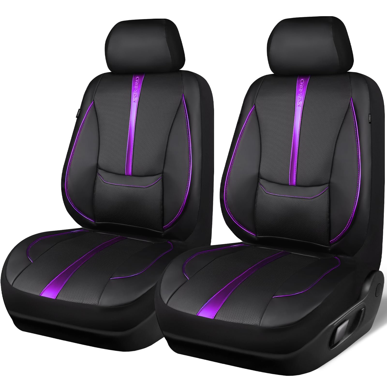 CAR PASS Nappa Leather Car Seat Covers, Water Resistant 3D Foam Faux Leather Seat Covers, Lumbar Support Automotive Seat Covers 2 Front Seats, Comfort & Universal Fit for Cars SUV Truck, Black Purple - Image 7