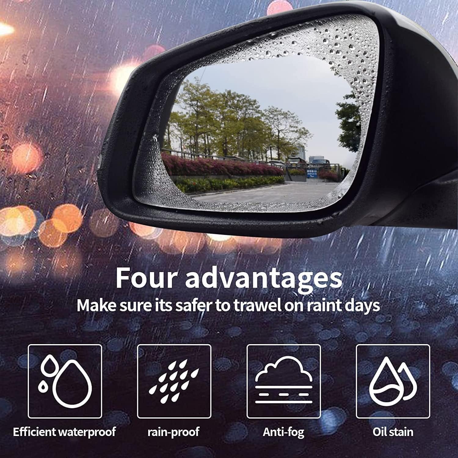 Car Rear View Mirror Rain Proof Film, Anti Water Mist Anti Glare Mirror Protector, Anti Scratch Waterproof Protective Sticker for Side Mirror, Clear Driving Safety Film for Cars, Bikes (Pack of 2) - Image 4