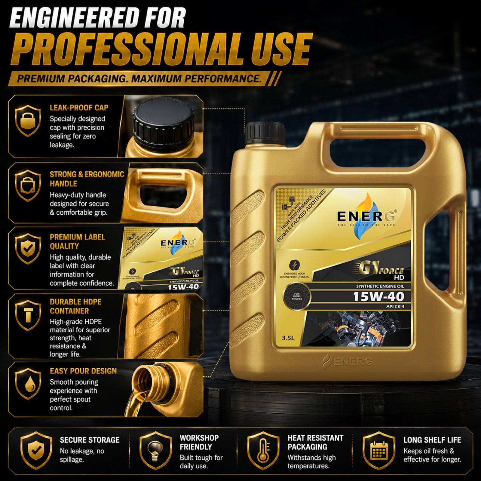 ENERG G1 FORCE HD 15W-40 Synthetic Heavy Duty Diesel Engine Oil, 3.5L - Image 7