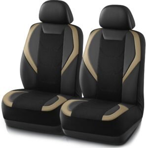 Road Comforts Car Seat Cover, Front Leather Car Seat Cover, Automotive Interior Cover, Universal Fit for Most Cars, SUVs and Trucks and Vans Airbag Compatible (Beige)