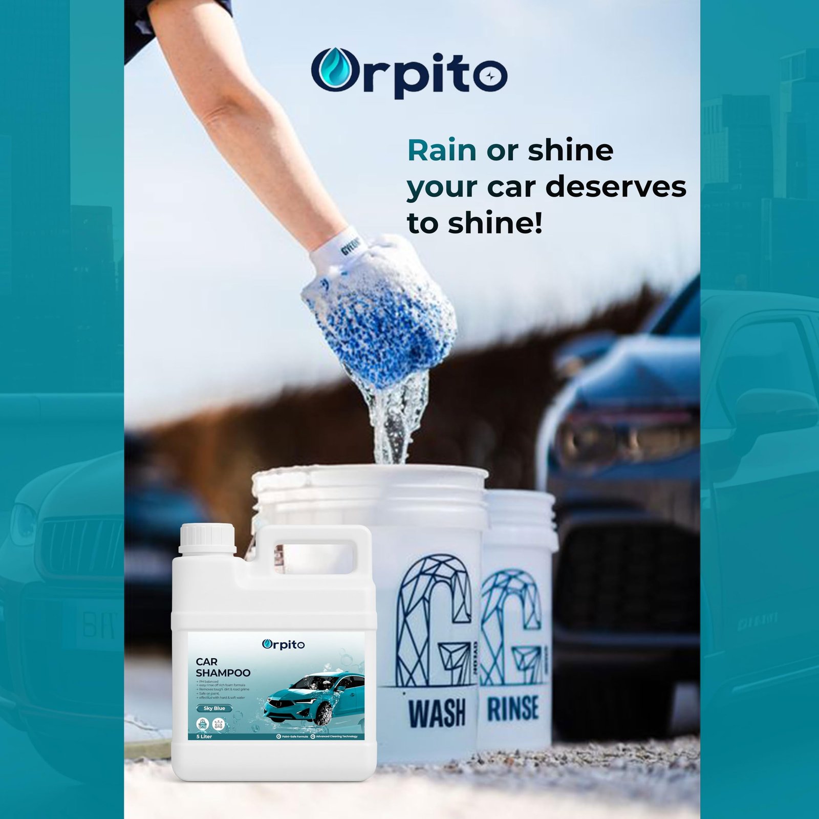 Orpito Car Shampoo 5L Multi Fragrance | High Foam Car Wash Liquid | Deep Cleaning Formula | pH Neutral Paint Safe | Removes Dust & Grime | Glossy Finish Wash (1, SKY BLUE) - Image 4