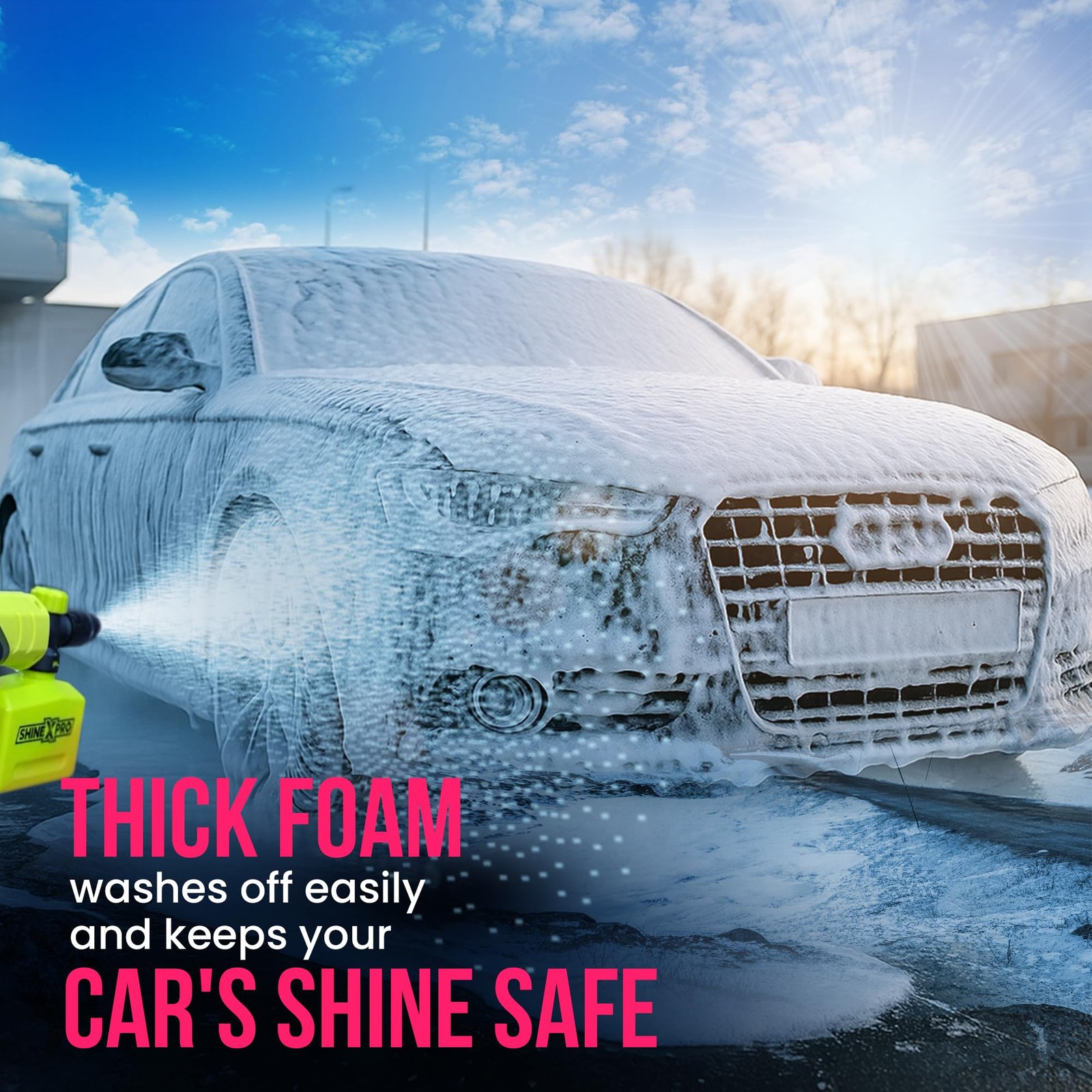 ShineXPro Foam Car Wash Shampoo With 2Pcs 500GSM Microfiber Cloth & Wash Mitt - Thick Foam With Shine Enhancing Formula - Image 7