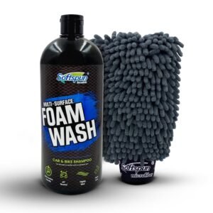 SOFTSPUN Microfiber 1Ltr Car & Bike pH Neutral Premium Liquid Shampoo+1700gsm 1pc Double Side Glove Grey Combo | Extra Suds, Removes Tough Dirt & Grime | Works with Bucket & Foam Cannon
