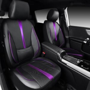 CAR PASS Nappa Leather Car Seat Covers, Water Resistant 3D Foam Faux Leather Seat Covers, Lumbar Support Automotive Seat Covers 2 Front Seats, Comfort & Universal Fit for Cars SUV Truck, Black Purple