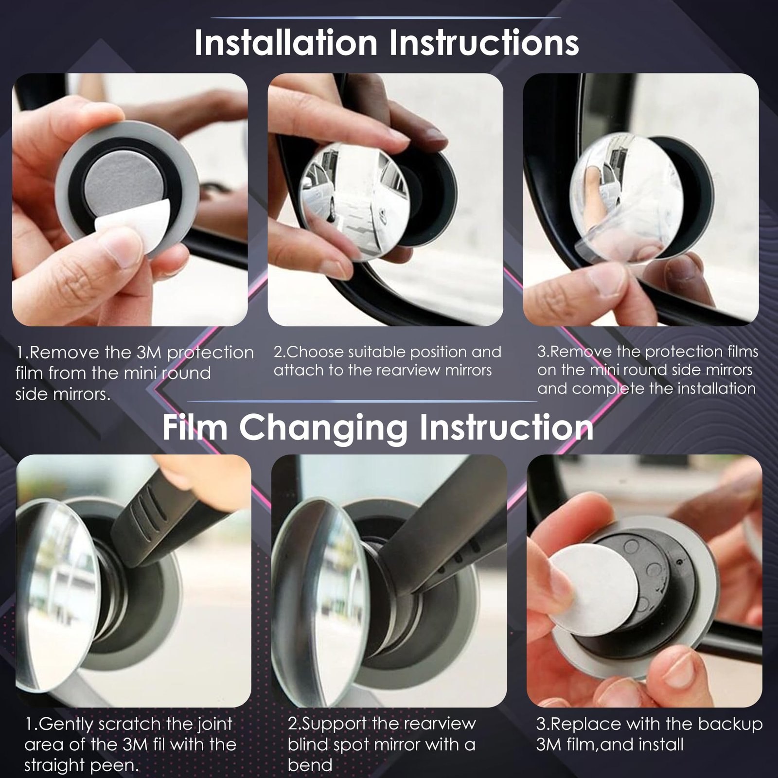 OTO2EYE Car Glass Mirror Blind Spot, 360° Mirror, Rear View Convex Mirror, Parking Mirror For Car Mirror Accessories Frameless Suitable All Cars and Bikes (Round 2-Pcs) - Image 7