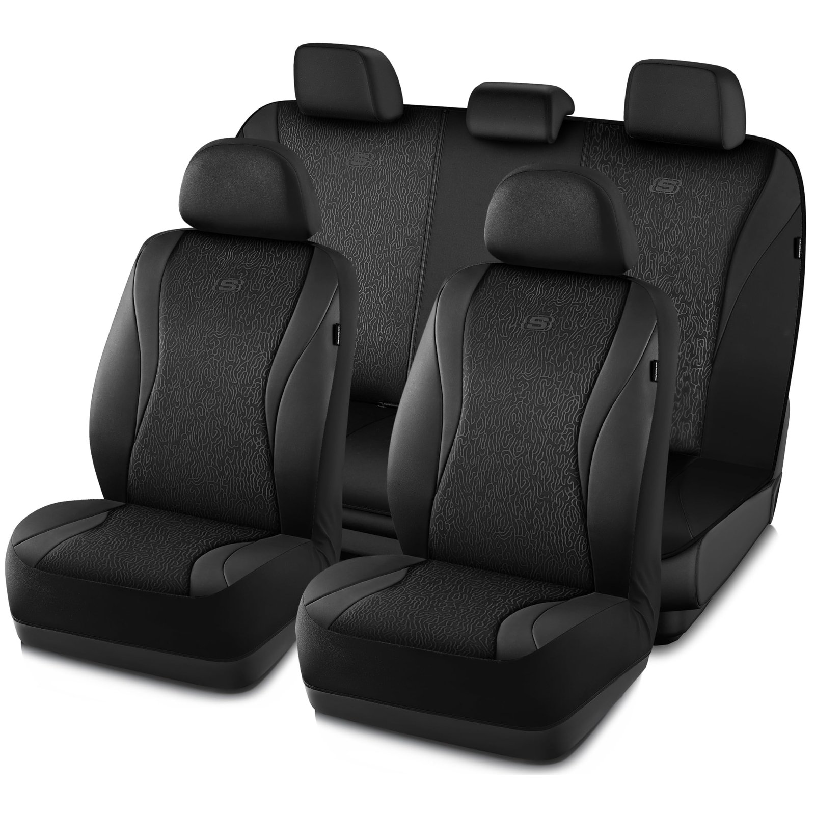 Skechers Car Seat Covers,Leather Seat Covers with GOGA Mat Technology,Waterproof Car Seat Covers Full Sets,Airbag Compatible,Comfort Universal Fit for Most Cars,Vans,Trucks,SUVs,Black
