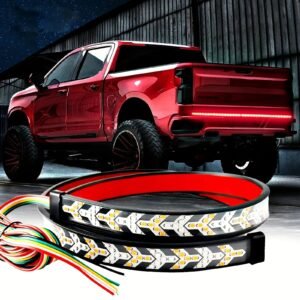 48 Inch Sequential Amber LED Tailgate Light Strip with Double Flashing Turn Signal | Waterproof | Easy Plug & Play | Compatible with Cars, SUVs, Trucks & Vans