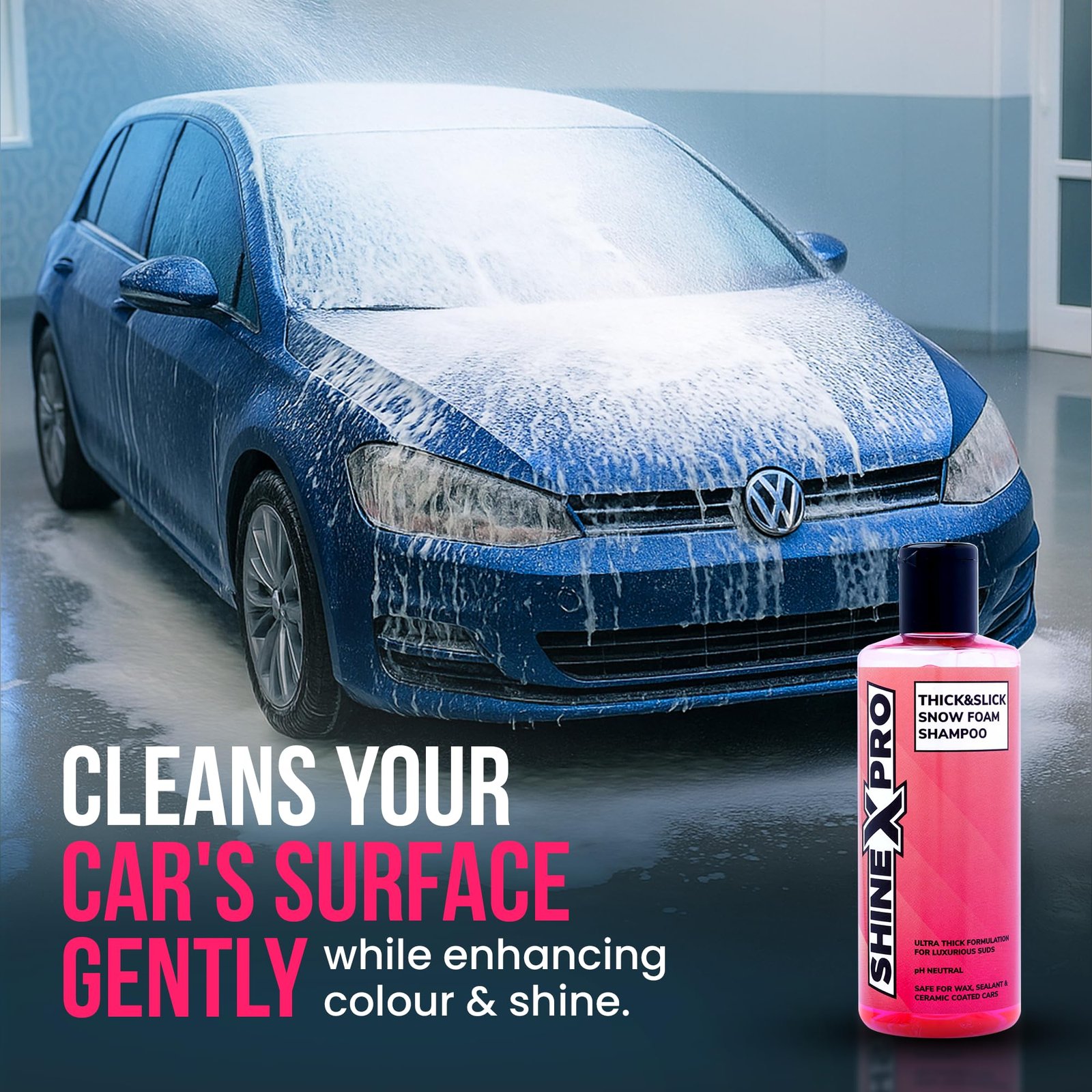 ShineXPro Foam Car Wash Shampoo With 2Pcs 500GSM Microfiber Cloth & Wash Mitt - Thick Foam With Shine Enhancing Formula - Image 2