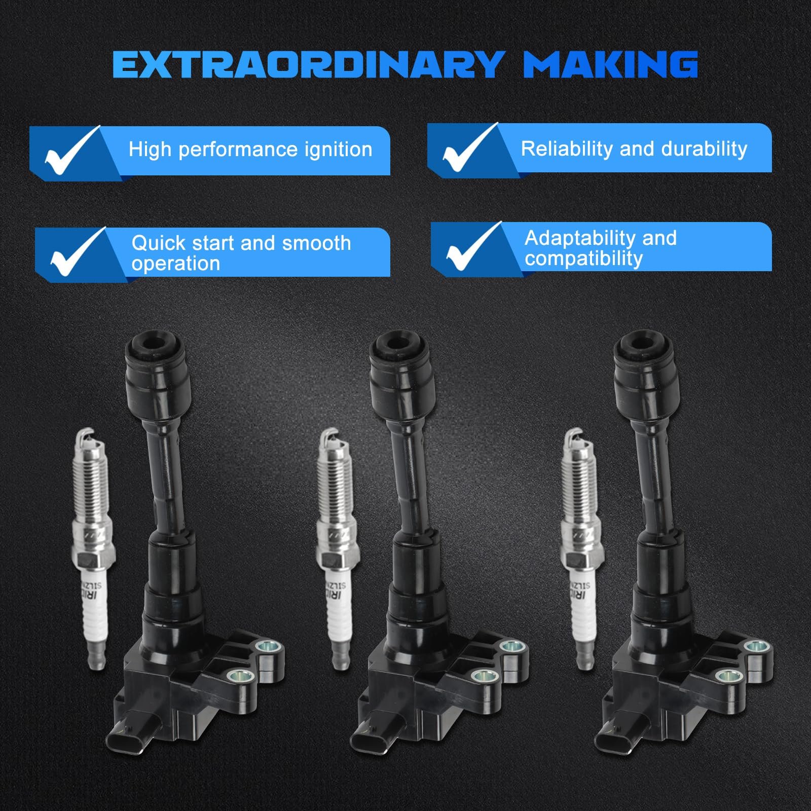 3PCS UF736 Ignition Coils + 3PCS 93593 Iridium Spark Plugs Ignition Coils Pack Fits for 2018-2021 EcoSport, 2014-2017 Fiesta, 2015-2018 Focus 1.0L 1.5L, Coil Pack Set Aftermarket Parts - Image 5