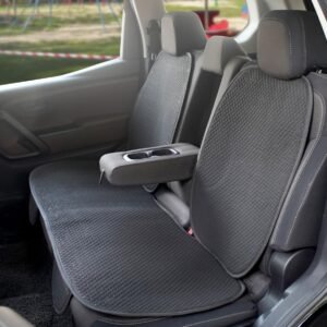 AURAFRESH Car Rear Seat Cushion Pad Quilted Breathable Seat Cover Protector Anti Slip Universal Fit Soft Comfort Mat Set for Daily Travel (Black, 3PC of Set (only Rear seat))
