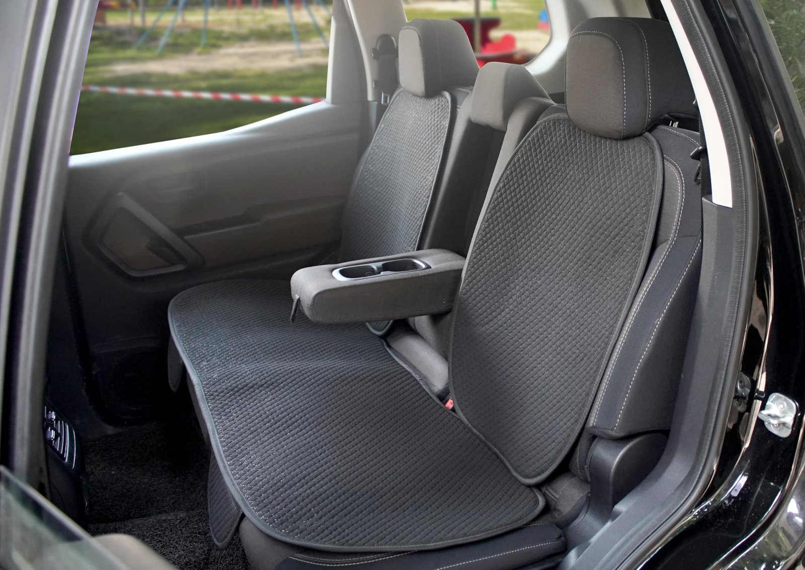 AURAFRESH Car Rear Seat Cushion Pad Quilted Breathable Seat Cover Protector Anti Slip Universal Fit Soft Comfort Mat Set for Daily Travel (Black, 3PC of Set (only Rear seat))