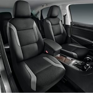 Skechers Memory Foam™ Car Seat Covers, Leather & Mesh Thick Car Seat Protection, Gray Front Seat Cover, Airbag Compatible, Automotive Comfort & Protection for Most Cars, Trucks, SUVs