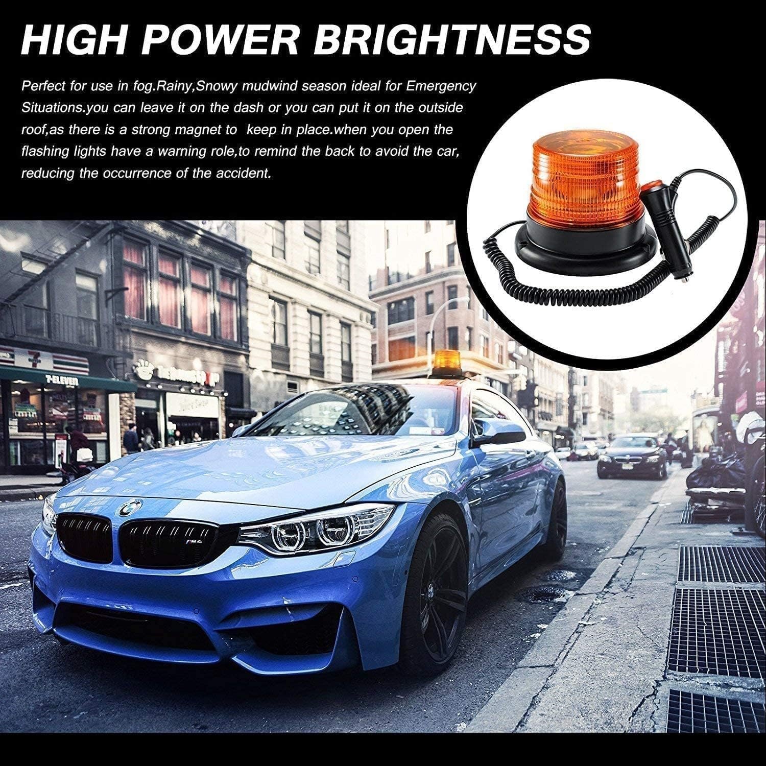 AutoBizarre 12V/24V Revolving Amber Yellow Orange Emergency Clearance Warning Strobe LED Beacon Lights with Magnetic Base & Cigarette Lighter Cord For All Cars, Trucks, Vans, SUVs, etc. - Image 6
