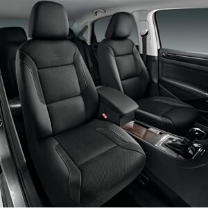 Skechers Memory Foam™ Car Seat Covers, Leather & Mesh Thick Car Seat Protection, Black Front Seat Cover, Airbag Compatible, Automotive Comfort & Protection for Most Cars, Trucks, SUVs