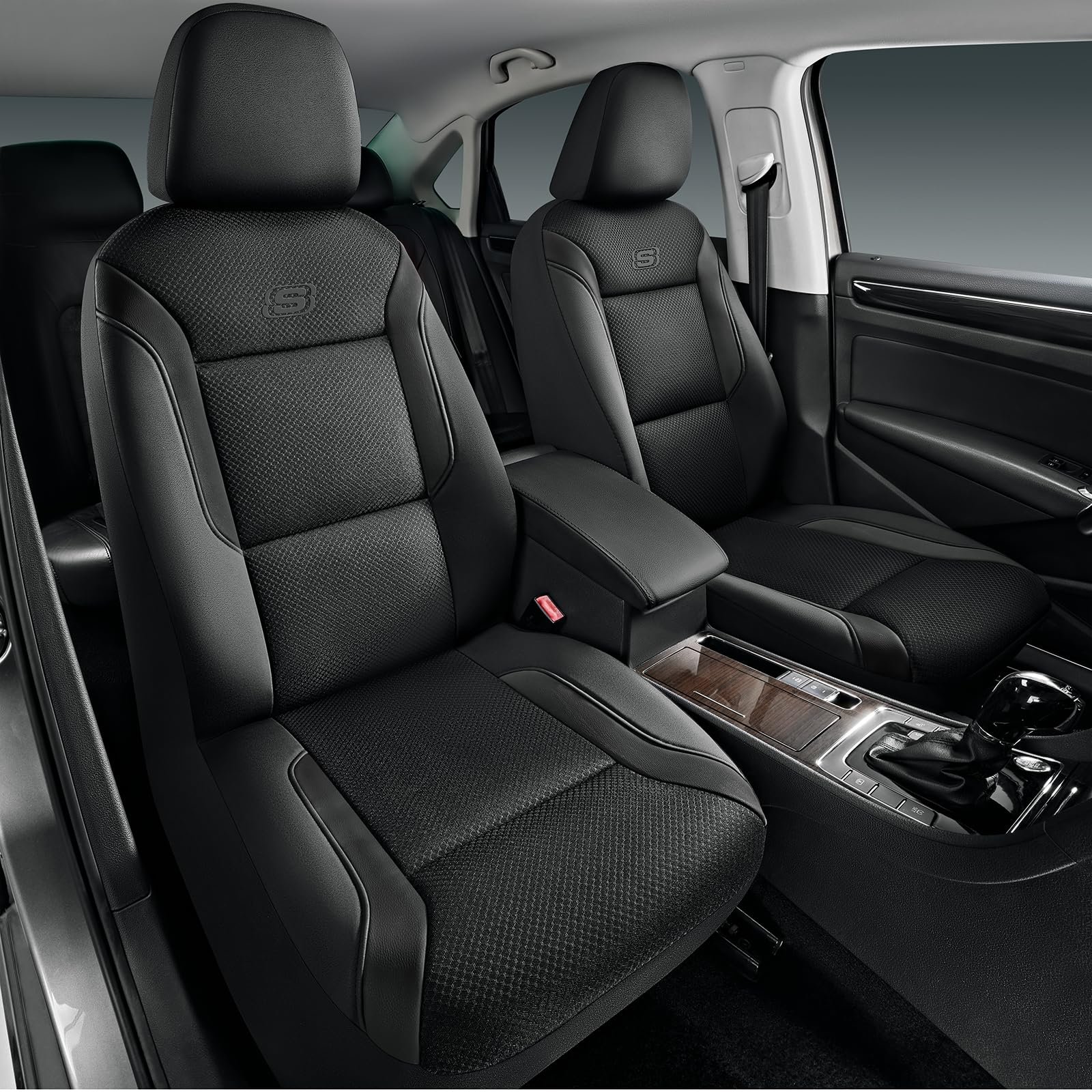 Skechers Memory Foam™ Car Seat Covers, Leather & Mesh Thick Car Seat Protection, Black Front Seat Cover, Airbag Compatible, Automotive Comfort & Protection for Most Cars, Trucks, SUVs