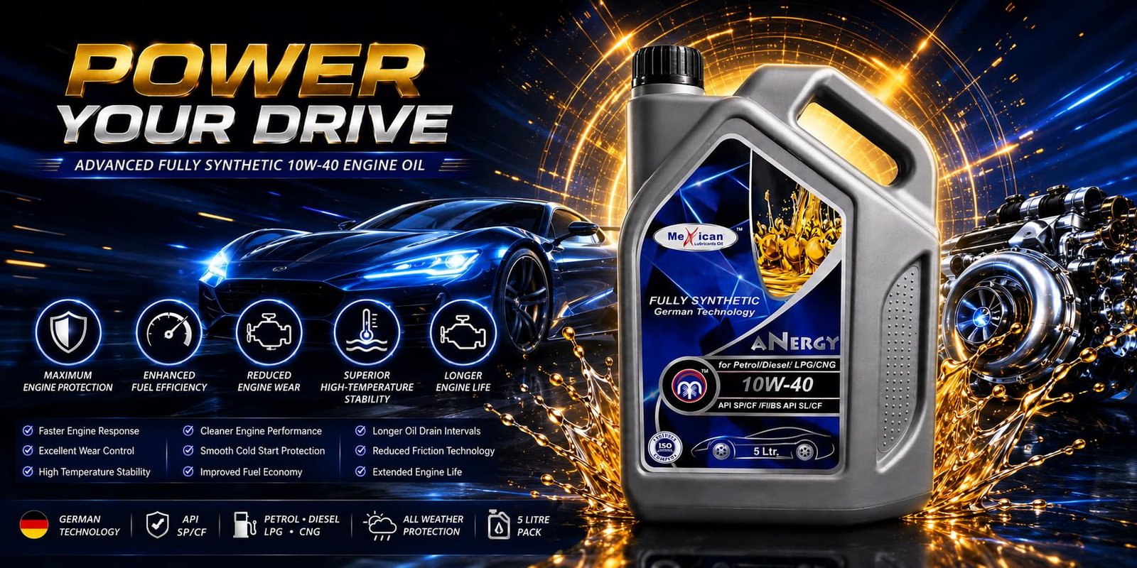 Mexican Lubricants Oil SAE 10W-40 Full Synthetic Engine Oil | API SN/CF, ACEA A3/B4 | For Petrol & Diesel Cars | 3.5 Litre - Image 4