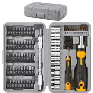 Hi-Spec 79pc Multi Screw Driver Bit Set and 1/4 inch Socket Set with Handles. Flexible Extension, Precision, Torx and Tamperproof 1/4 inch Hex Screwdriving Bit Accessories in a Case