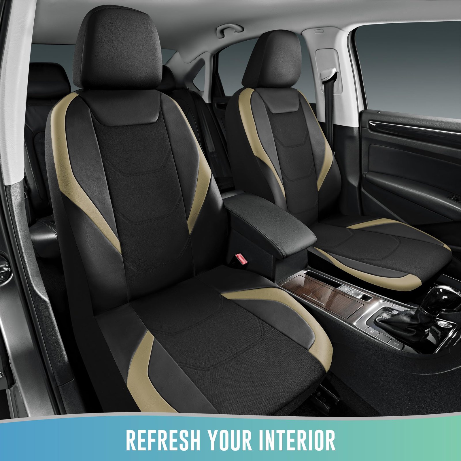Road Comforts Car Seat Cover, Front Leather Car Seat Cover, Automotive Interior Cover, Universal Fit for Most Cars, SUVs and Trucks and Vans Airbag Compatible (Beige) - Image 2
