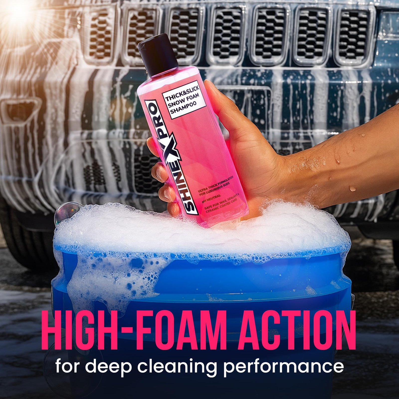 ShineXPro Foam Car Wash Shampoo With 2Pcs 500GSM Microfiber Cloth & Wash Mitt - Thick Foam With Shine Enhancing Formula - Image 4