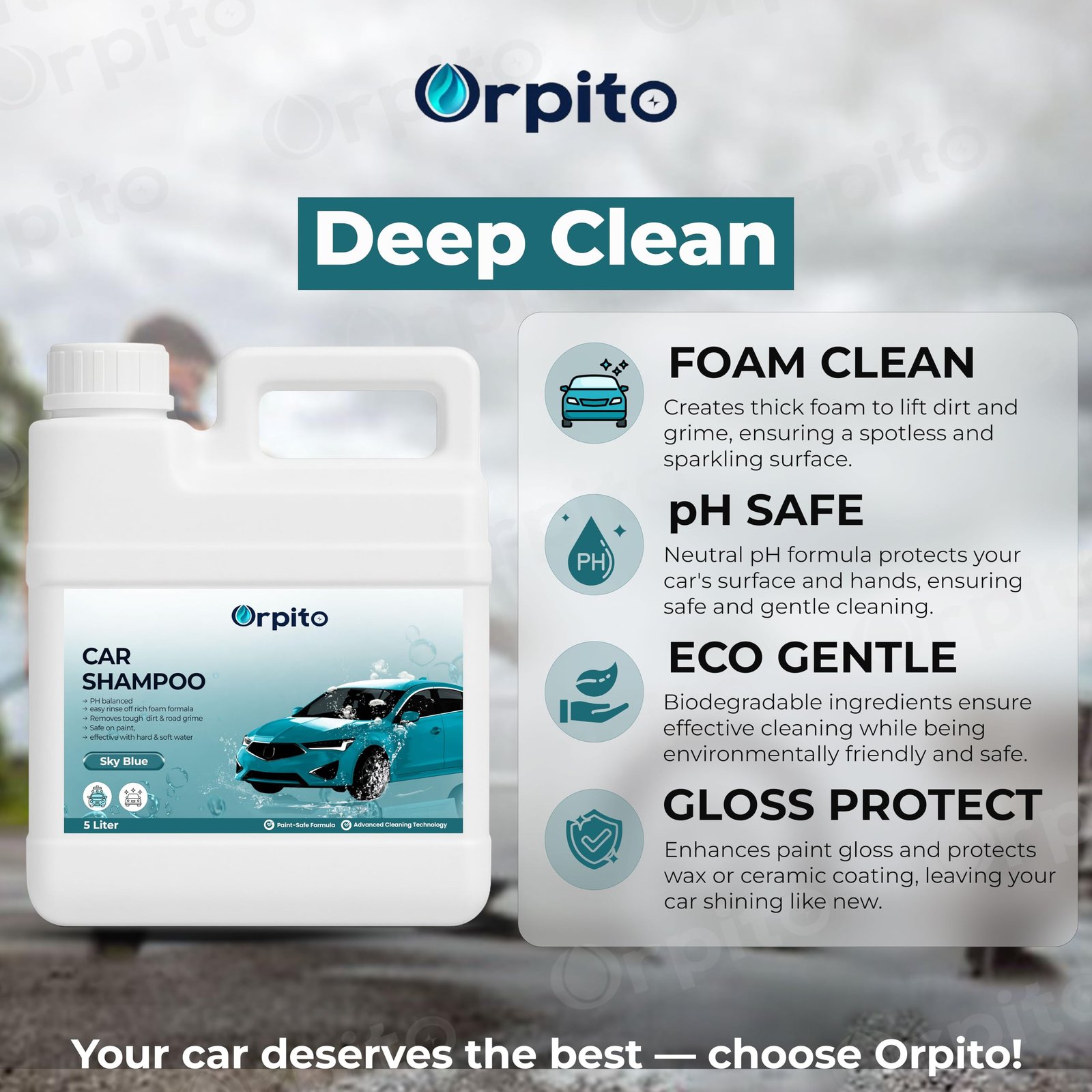 Orpito Car Shampoo 5L Multi Fragrance | High Foam Car Wash Liquid | Deep Cleaning Formula | pH Neutral Paint Safe | Removes Dust & Grime | Glossy Finish Wash (1, SKY BLUE) - Image 7